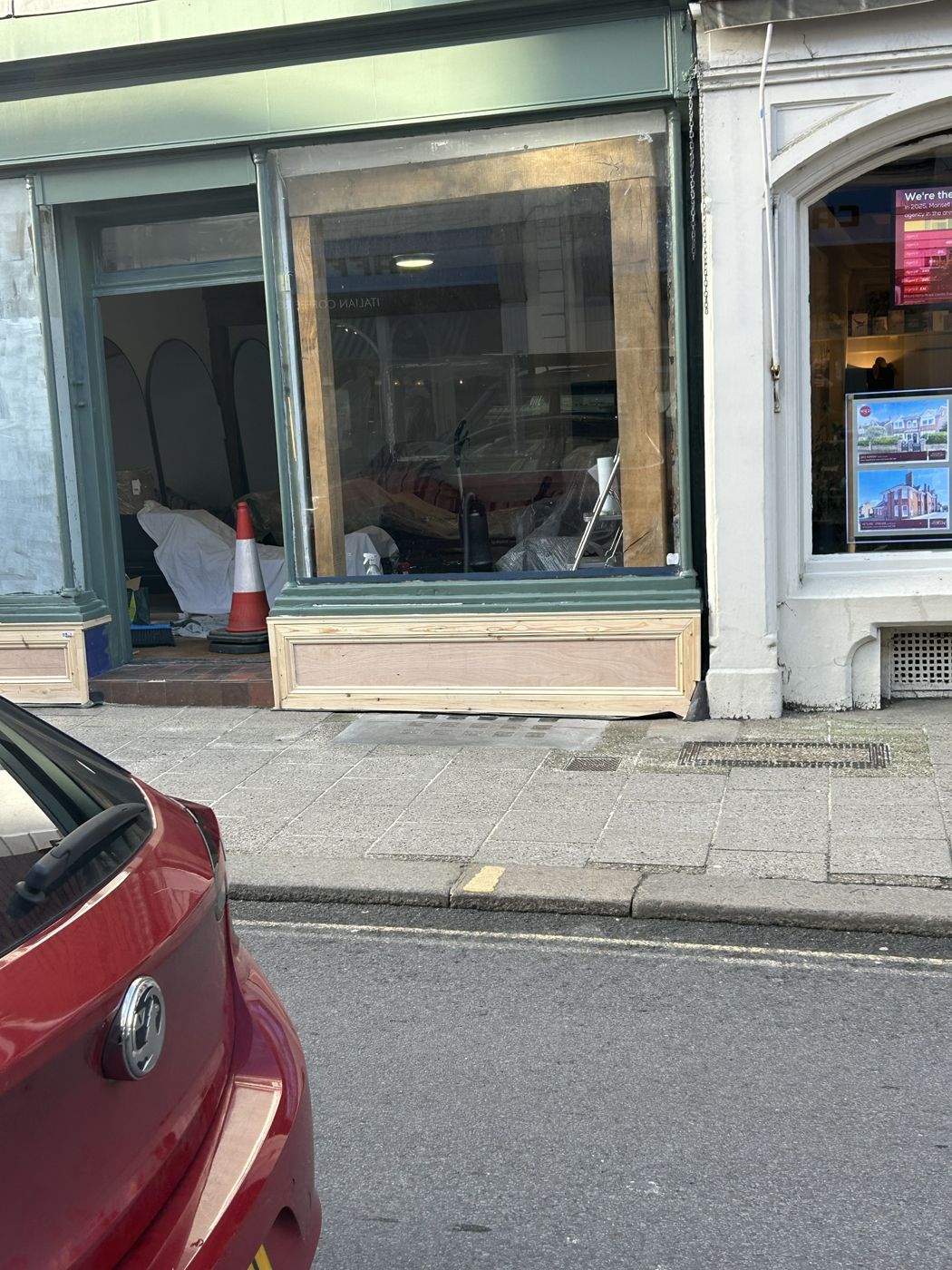 New panelled timber stallrisers on a high-street shopfront